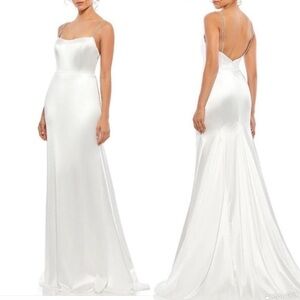 Mac Duggal Ieena Crystal-Strap Satin Gown